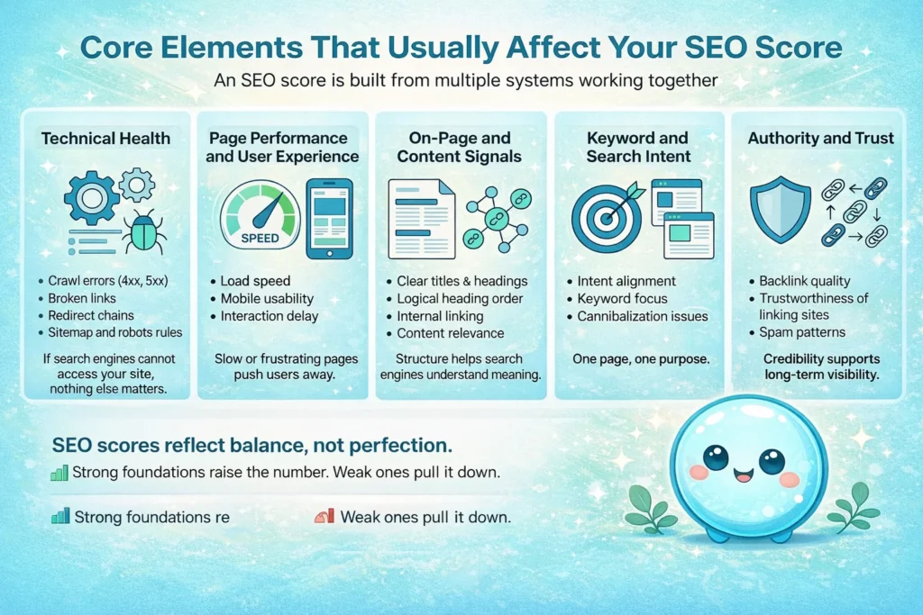 Core elements that usually affect your SEO score